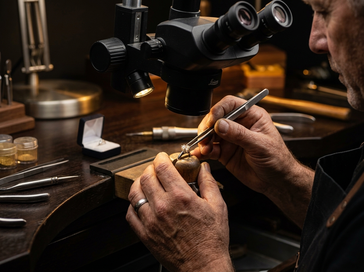 Master Jeweler Hand Setting Custom Ring