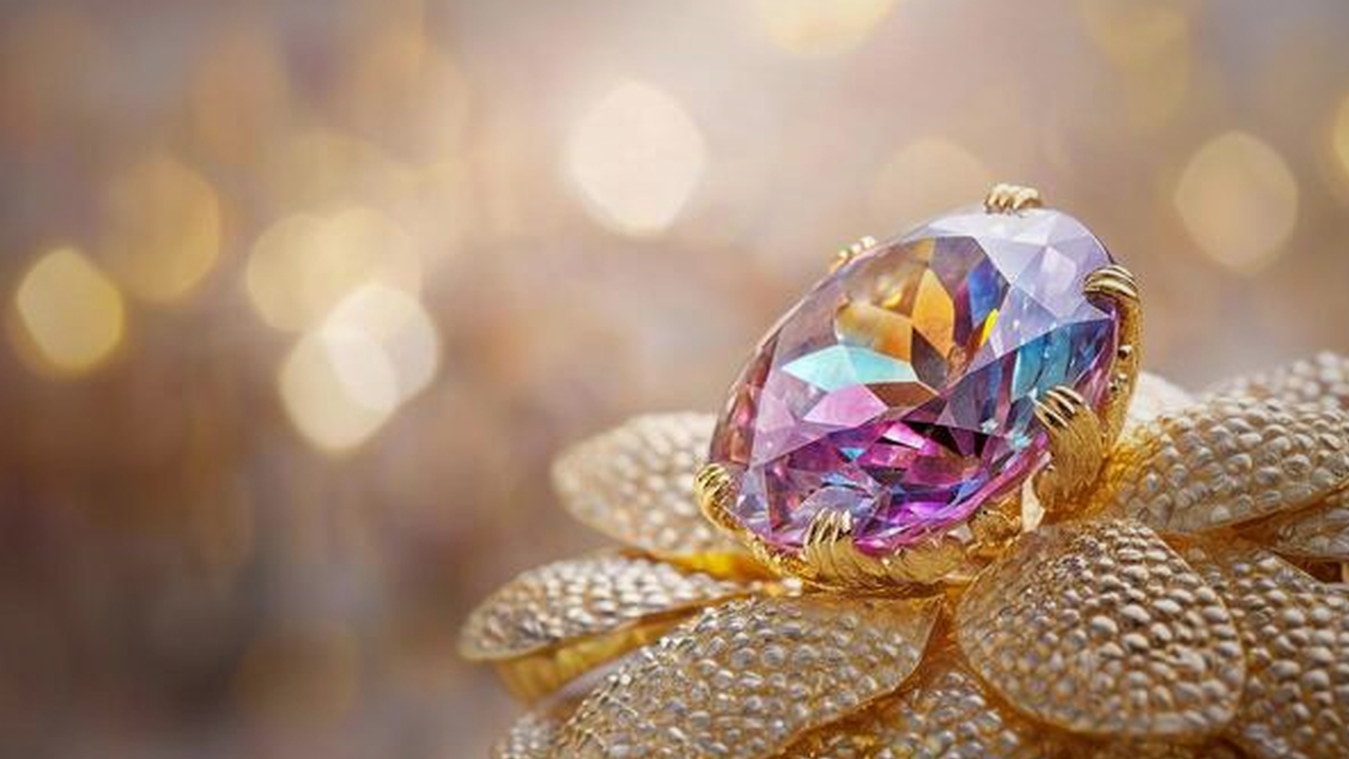 Iridescent Blossom Cocktail Ring & Golden Bokeh