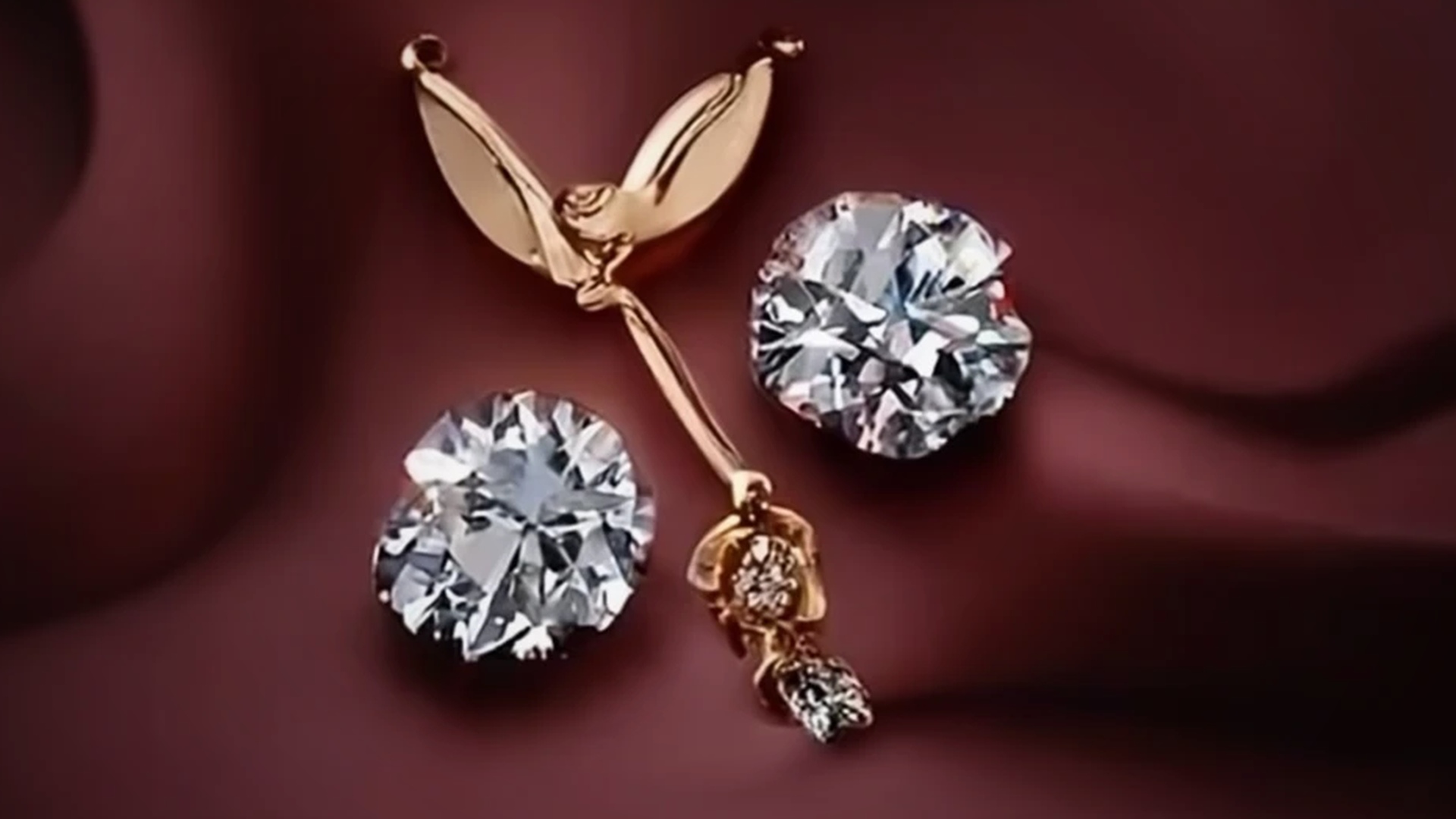 Maroon Silk Diamond Earrings & Floral Gold